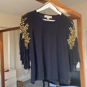 Michael Kors Gold and Black Fringe Top